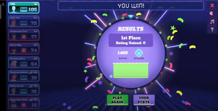 Push Your Luck results screen with confetti
